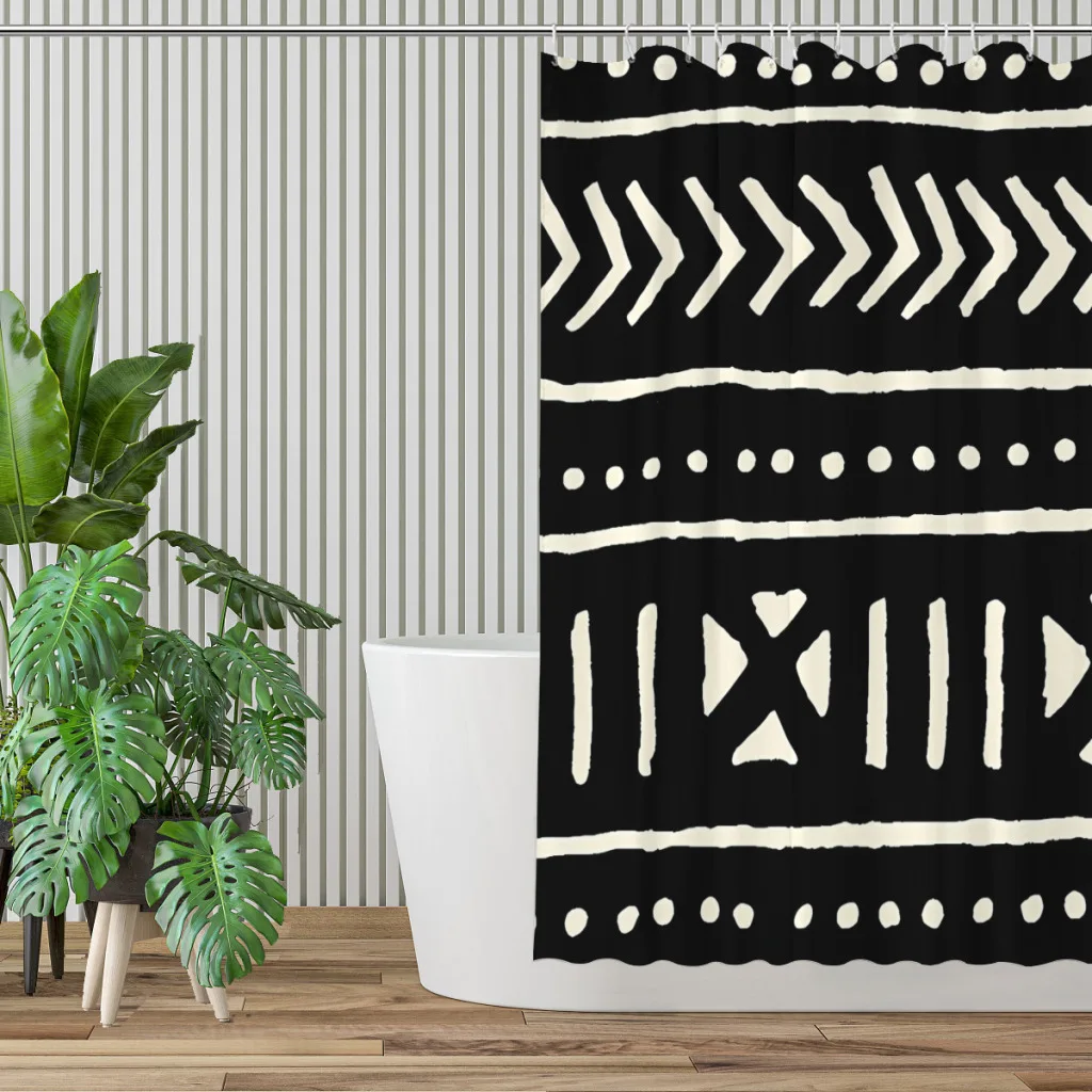 African Mud Cloth Black And White Bathroom Shower Curtains  Waterproof Partition Curtain Designed Home Decor Accessories