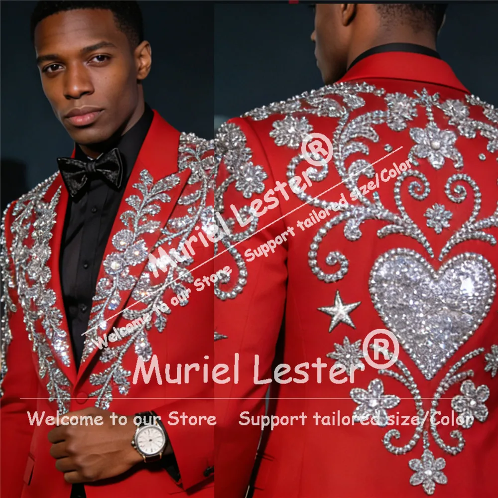 لامع مطرز الأحجار دعوى الرجال لحفل الزفاف الفاخرة واحدة الصدر سترة السراويل 2 قطعة مجموعة العريس البدلات الرسمية وتتسابق Ropa Hombre
