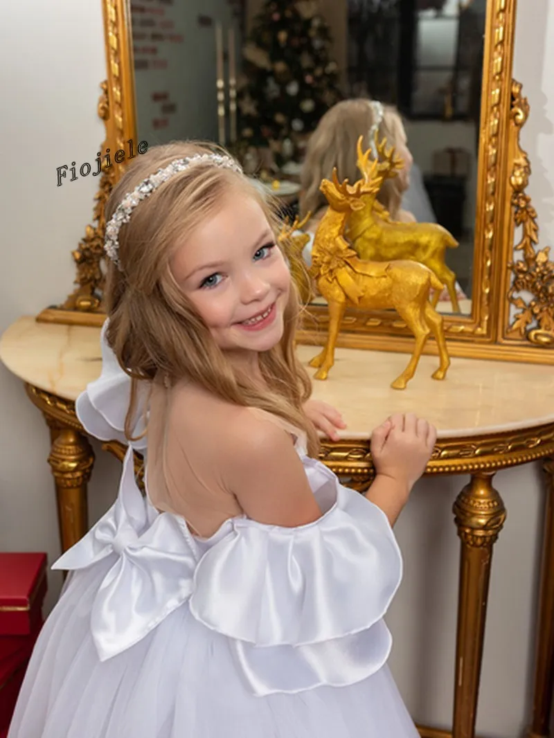 Nueva ocasión vestido de niña de flores de satén boda, cumpleaños, primera comunión, desfile, fiesta