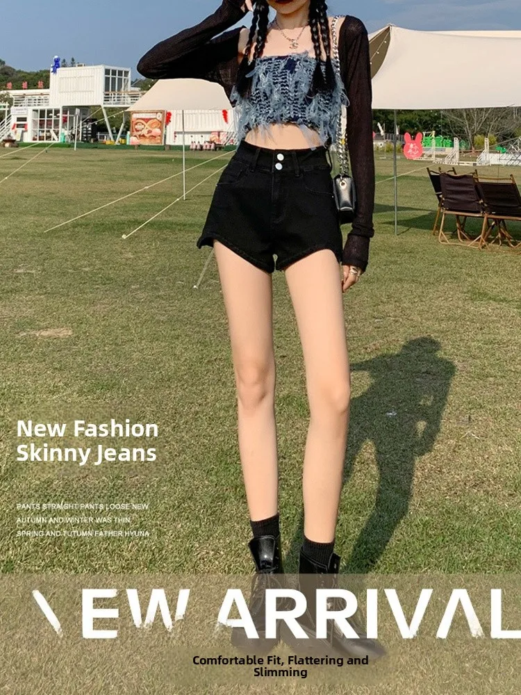 Bla مطاطا الدنيم orts المرأة عالية الخصر ألف خط تنورة الصيف رقيقة السراويل الساخنة ملابس خارجية عادية سليم صالح الجينز #2