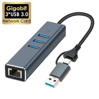 USB/USB-C 1Gbps Hub Docking Station Type C to RJ45 1000Mbps Ethernet Adapter 3 USB 3.0 HUB Gigabit Network Card Dock Extension
