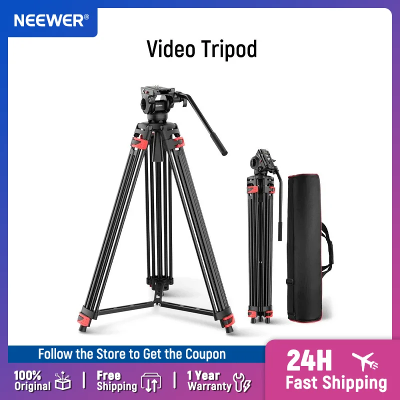 

NEEWER BASICS 74" Video Tripod with Fluid Head Metal Camera Tripod with Smooth Friction Damping Compatible with Manfrotto 501