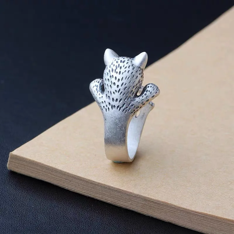 BF CLUB Silver Color Cat Rings for Women Men Fashion Geometric Handmade Irregular Vintage Fine Jelwery Ring Party Christmas Gift view 5