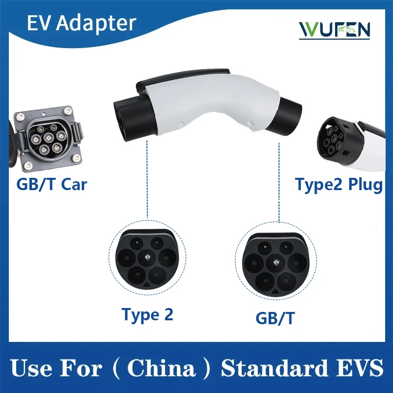 

GBT EV Car Adapter 3Phase 32A 22KW Type 2 Male Plug to GB/T Male Plug EVSE Charging Converter Connector for vw id.4 BYD JAC BJEV