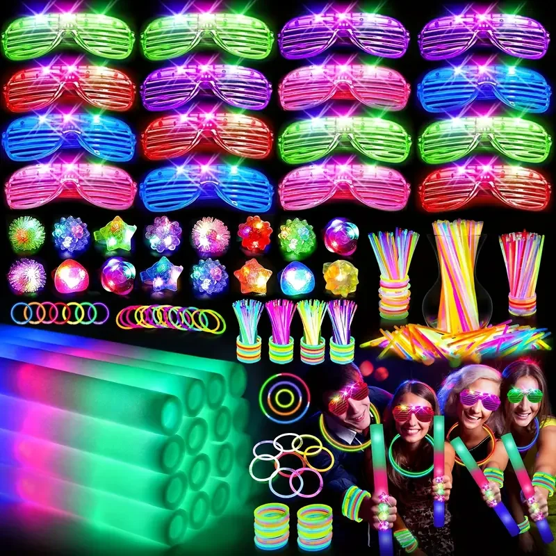 

139-Piece Glow Party Set, 12 Foam Glow Sticks, 12 Glow Led Glasses, 100 Glow Sticks, 9 Finger Lights, Suitable for Weddings, Group Celebrations, Holiday Decorations, Birthday Parties, Christmas Parties, Bars