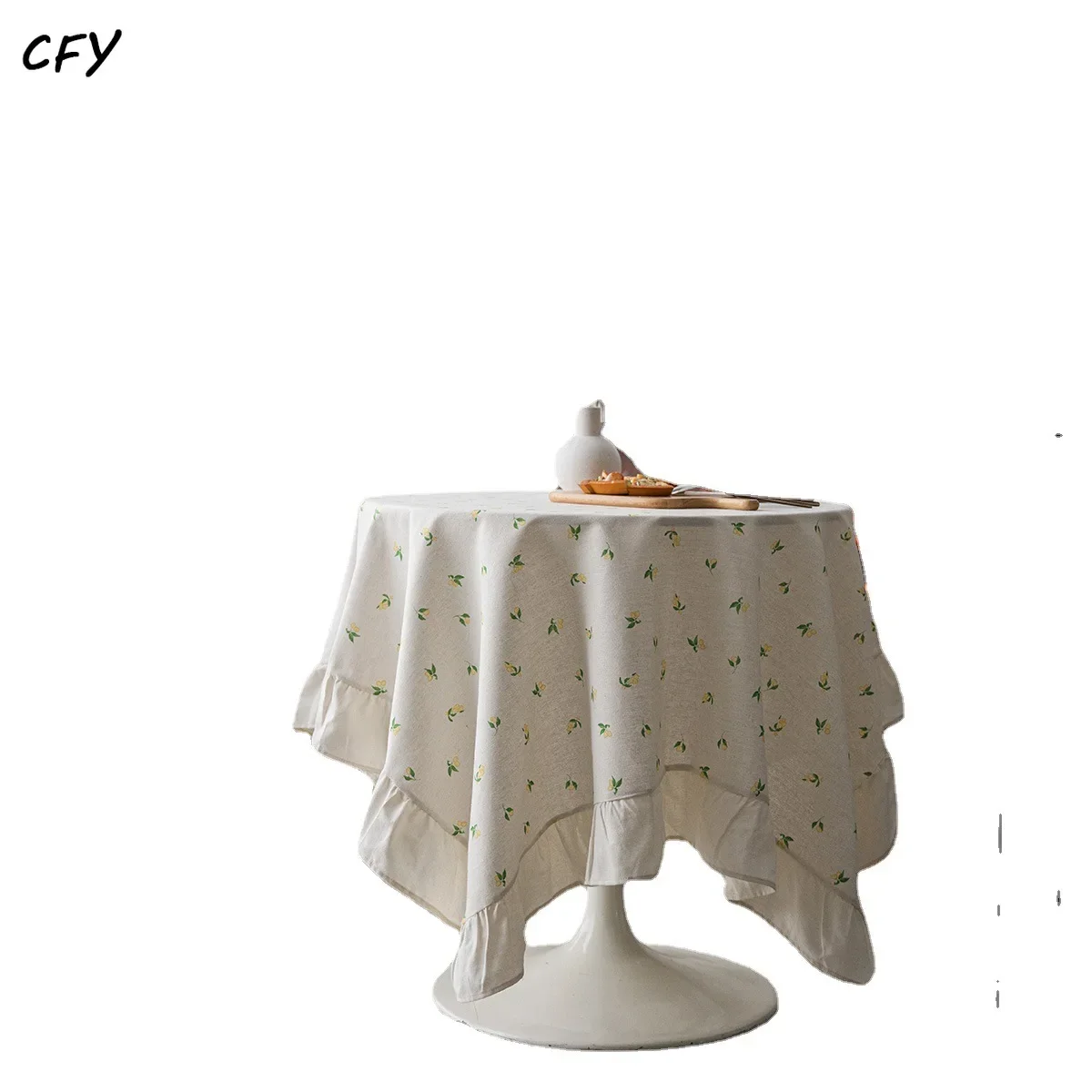 

Cotton Linen Lemon Ruffle Edge Print Rectangular Table Cloth Kitchen Table Map Towel Tablecloth Christmas Decoration