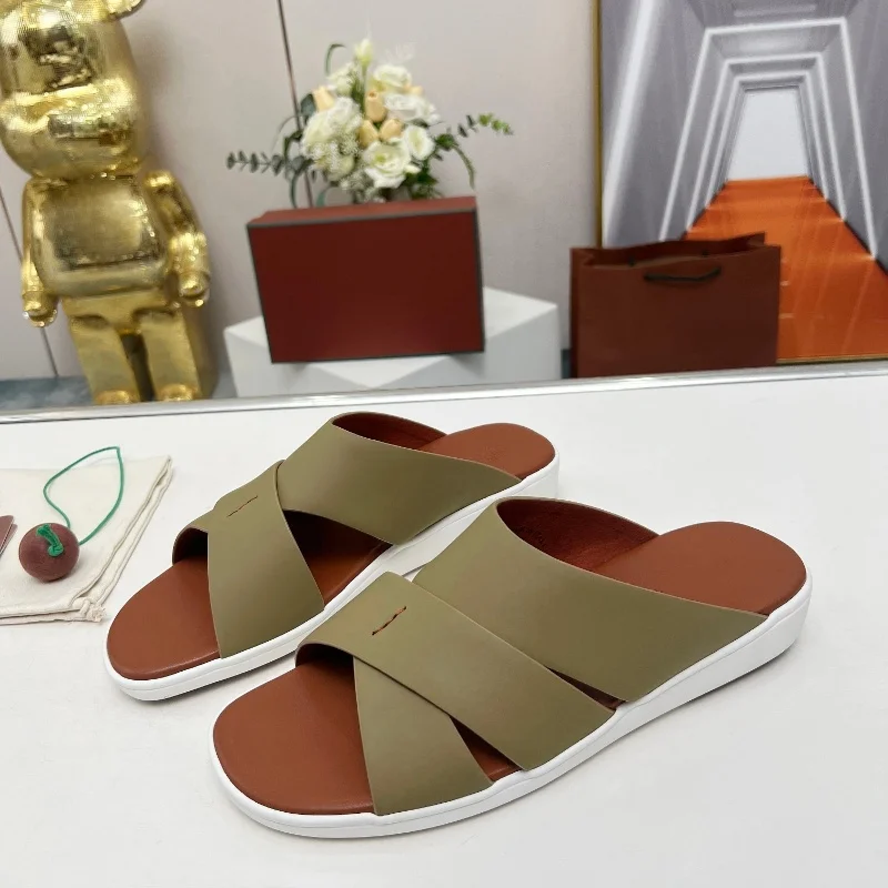 2024 Summer New Casual Simple Crossover Slippers Wearing Open Toe Flat Sandals Outside, Instagram Beach Shoes Set（1）