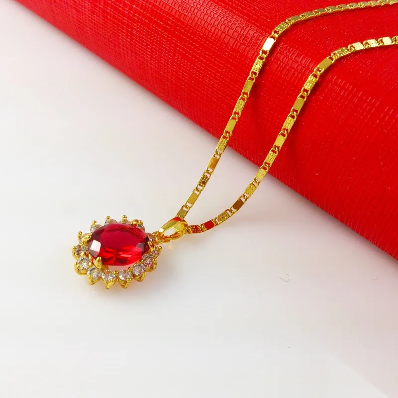 Korea 24K Gold Plating Necklace Red Zircon Crystal Jade Pendant Necklace Ladies Engagement Jewelry Gift image 3