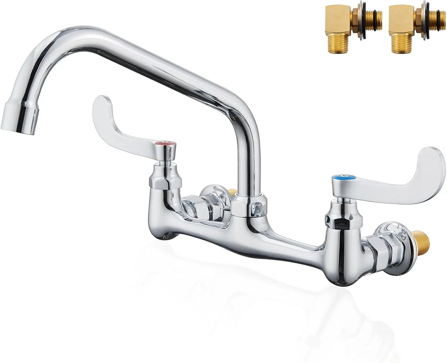 

Wall Mount Kitchen Faucet 8' Swivel Spout, Commercial Sink Faucet with Long Handles for Laundry, Restaurant, Utility Room