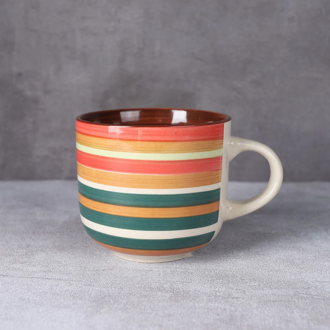 Colorful Striped Pattern White Mug Fun Ceramic Coffee Tea Milk Mug