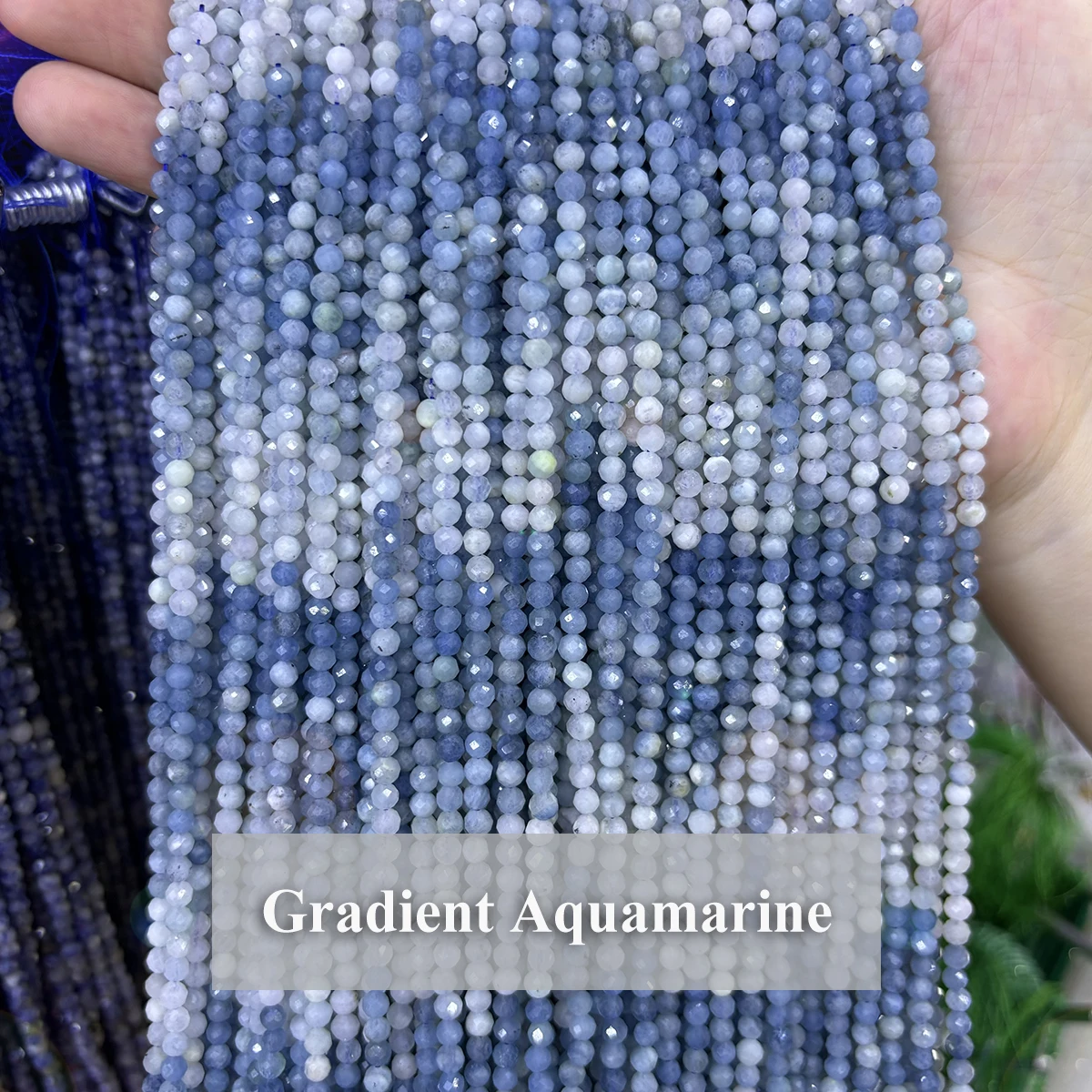 Faceted Natural Gradient Aquamarine Beads Gemstone Loose 2 3 4mm Color Beads Necklace Bracelet DIY Handmade Jewelry Accessories