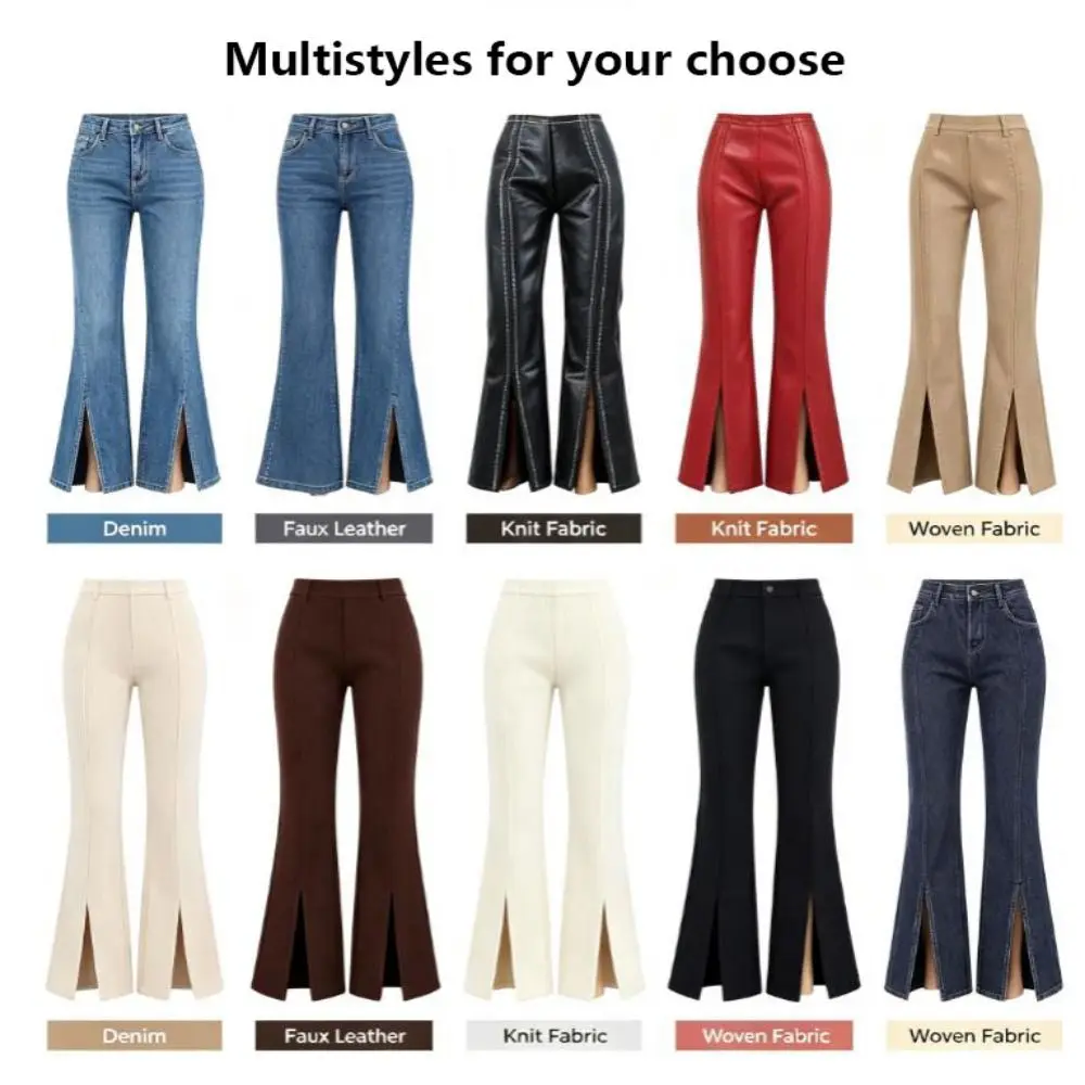Multi Style Long Trousers High Waist Fashion Jeans Pants Many Style Front Slit Flare Pants