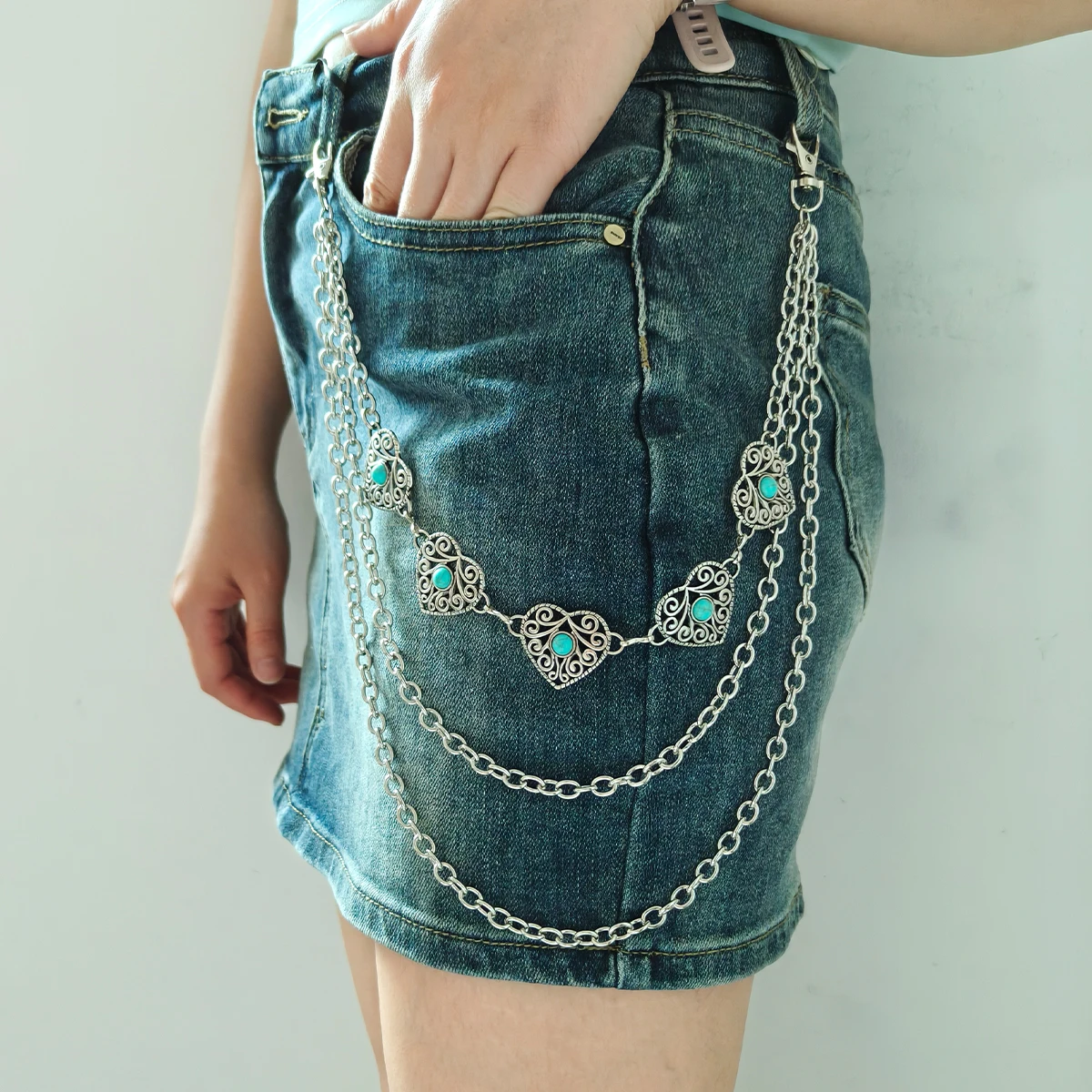 Harajuku نمط الشارع الهيب هوب Y2k الجينز سلسلة أحزمة شخصية الشرير نمط طبقة مزدوجة الخصر سلسلة للرجال النساء الملحقات #3