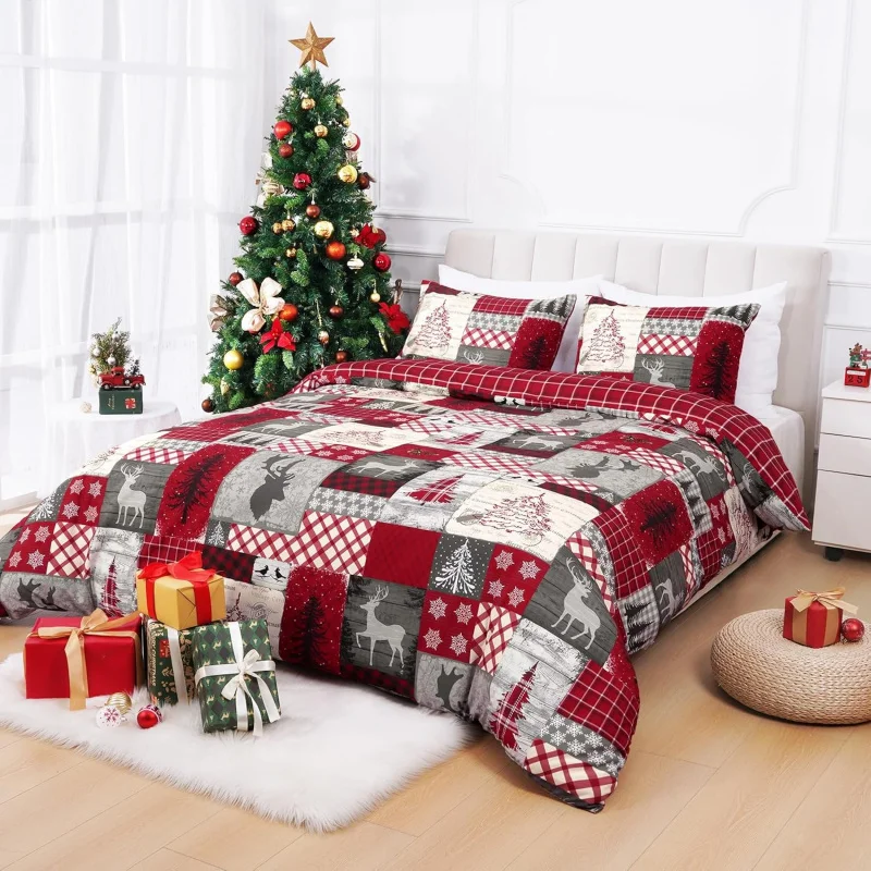 

3-piece Christmas duvet cover extra large set with zipper and water buffalo pattern (1 duvet cover, 2 pillowcases, no duvet)