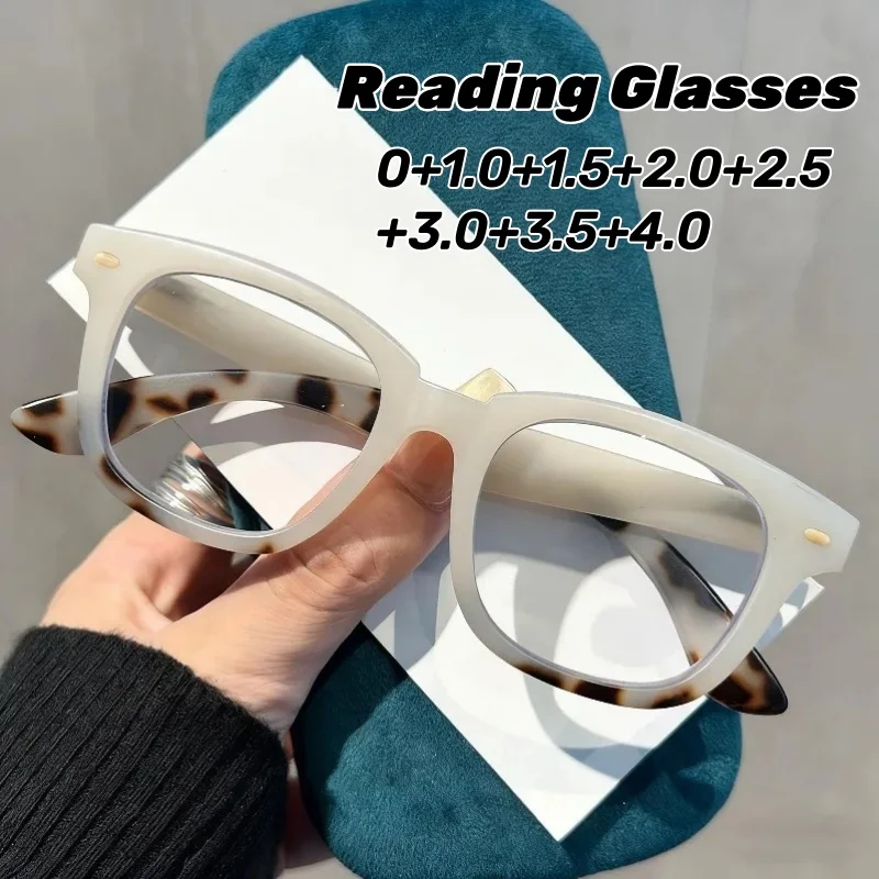 

New Square Frame Studs Presbyopia Glasses Oversized Fashion Color-Block Blue Light Blocking Reading Glasses with Plus Diopters