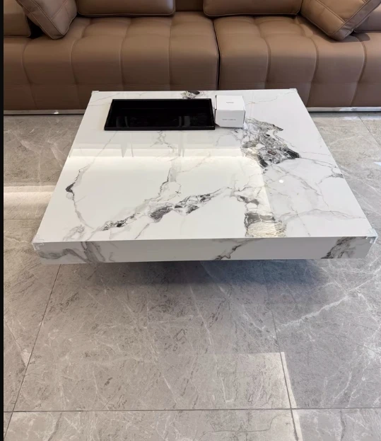 

HLZ minimalist light luxury rock slab coffee table marble living room home square high-end sense