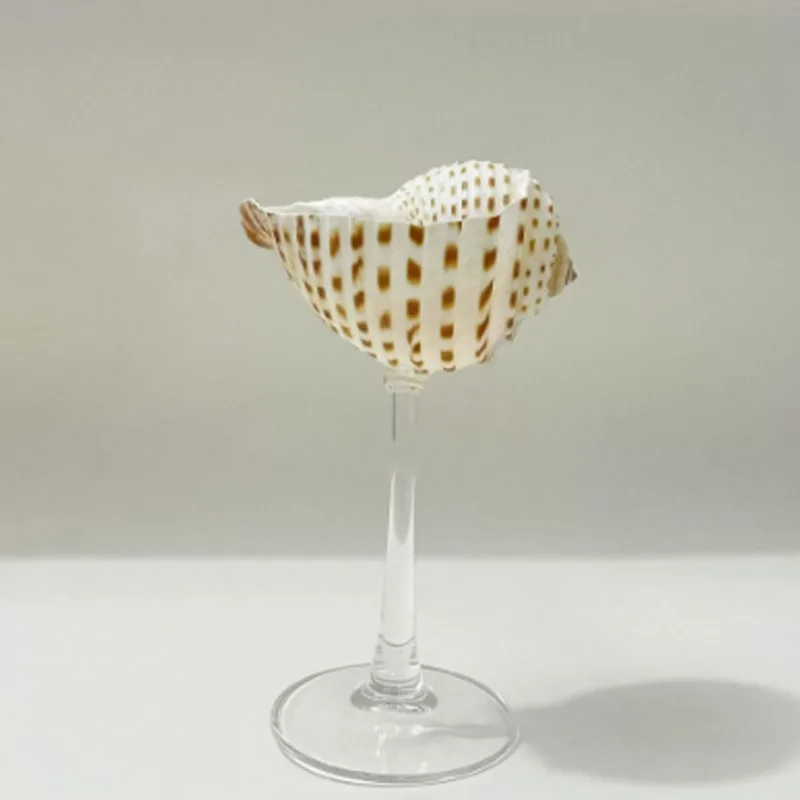 

Wabi-Sabi Natural Seashell Champagne Flute Glass - Handmade Conch Stemware, Unique Artistic Home Bar Decor Gift