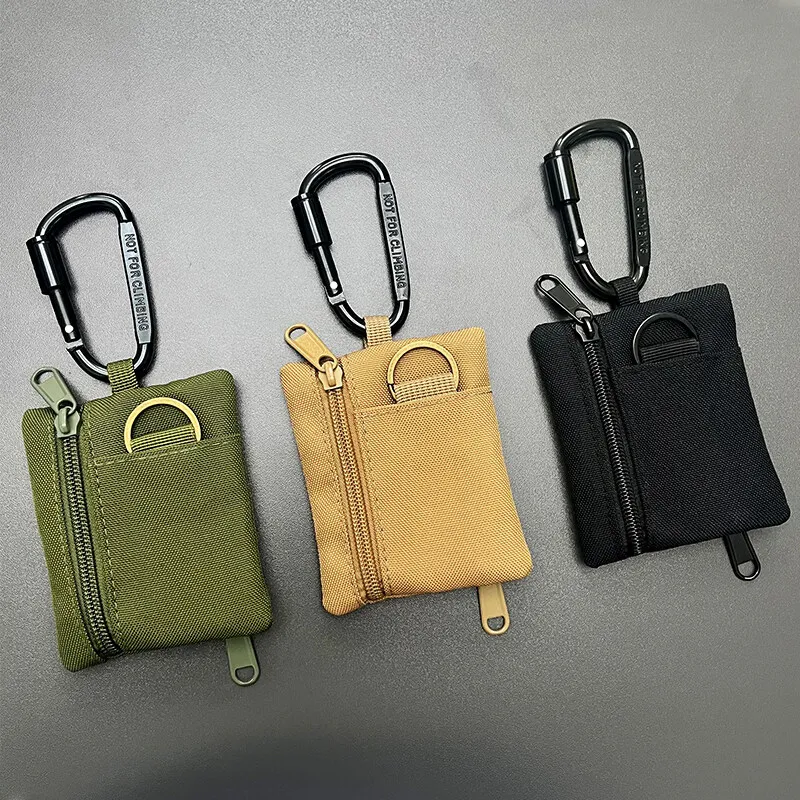 

Outdoors Casual Canvas Small Wallet with Mountaineering Buckle Mini Coin Card Holder 2 Zipper Mens Key Pouch