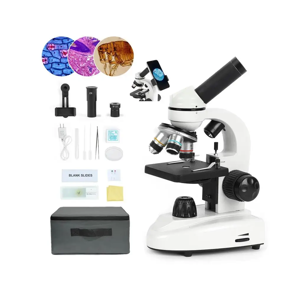 100X-2000X Metal-Body Microscope Kit LED Illumination Students Adults STEM Exploration