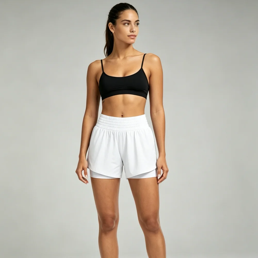 Women's Summer New High Waist 2-in -1 Quick-drying Shorts Zipper Pocket Elastomy Waist Fitness Running Yoga Fitness Sportswear