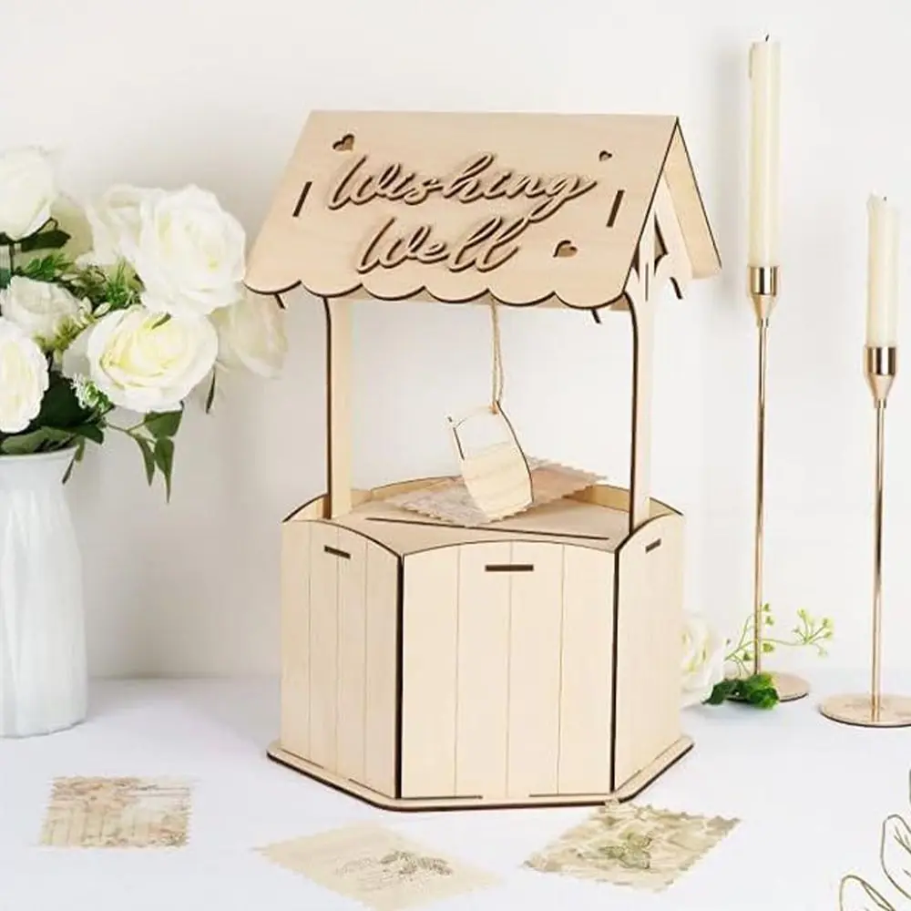 Durable Rustic Wishes Wedding Card Box Natural Wood Craft Wooden Gift Card Box Handmade Receiving Box Wedding Party