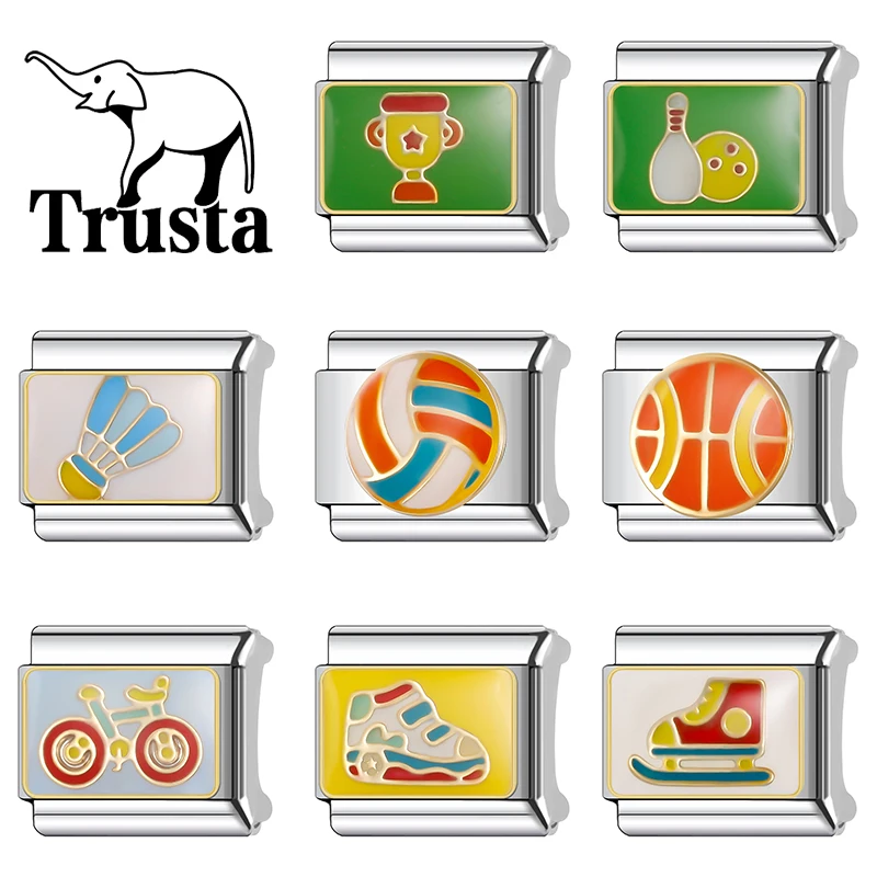 Trusta 2025 New Sports Cycling Champion Charm Italian Links 9mm Stainless Steel Bracelet for Women DIY Jewelry Wholesale N452