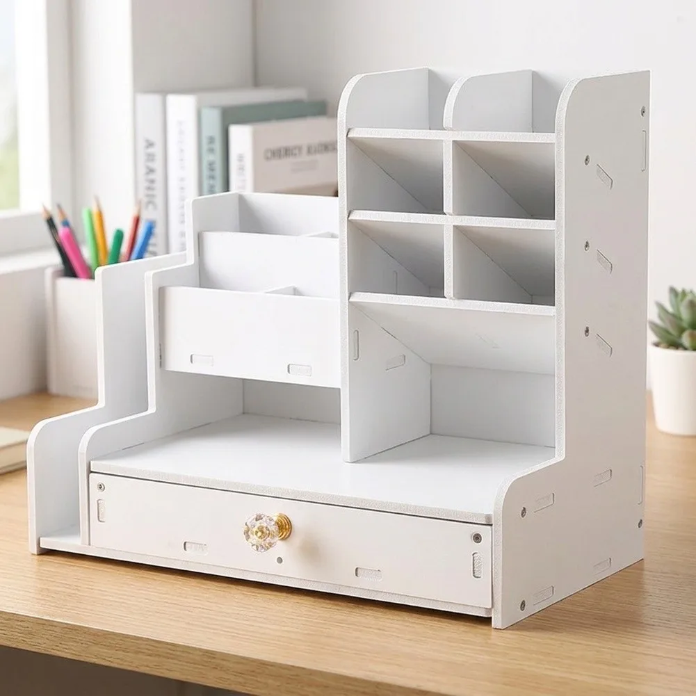 Stable Desktop Stationery Box with Slanted Compartments for Pens Markers Highlighters and Frequently Used Desk Items