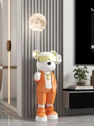 Home Decor Luminous Bear Statue Blessing Art Ornaments Nordic Style Living Room Large Floor Decorations Cartoon Animal Sculpture