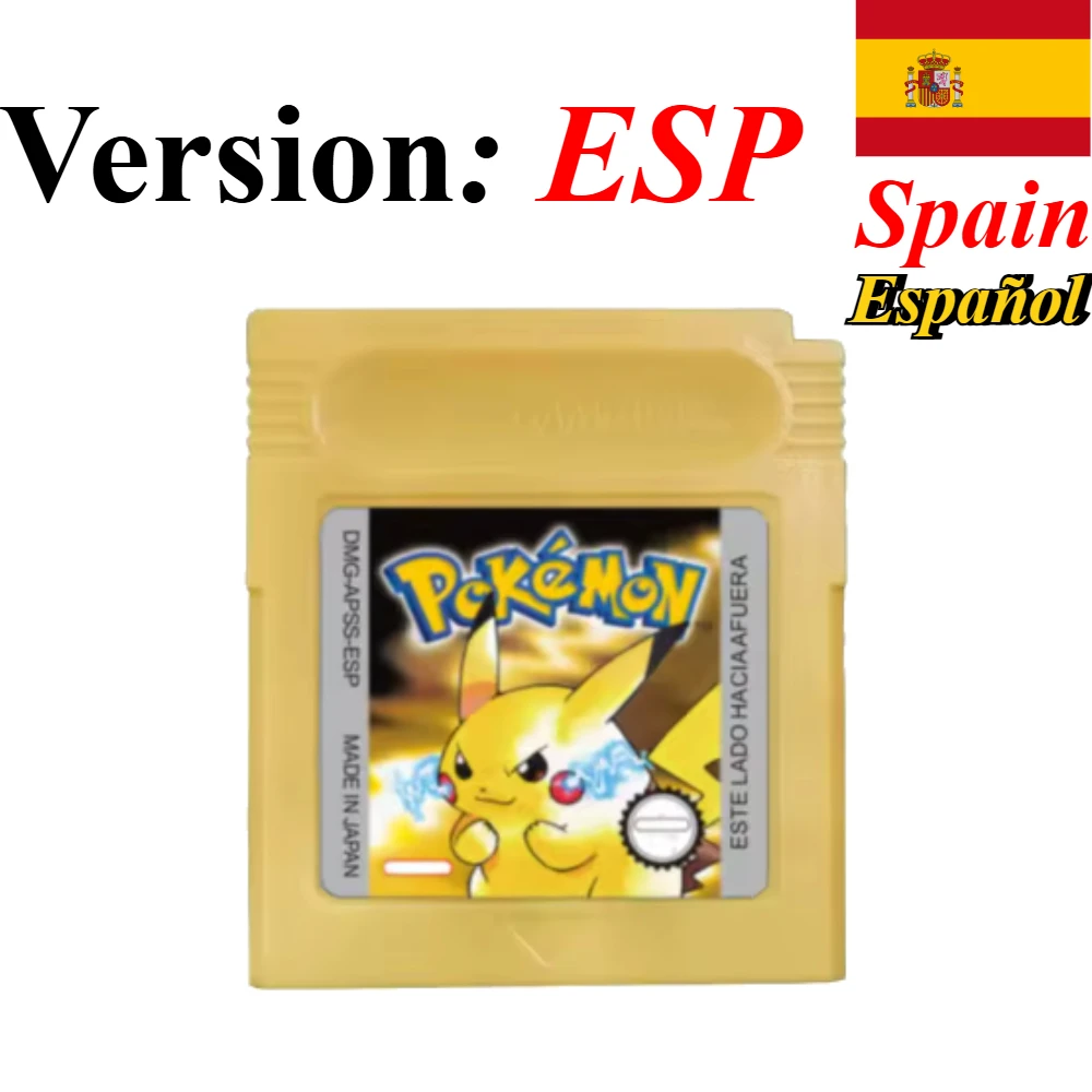7 Stile Pokémon 16-Bit GBC Spielmodule Rot Blau Grün Gold Silber Kristall Gelb Version USA/FRA/NOE/ESP Version Englisch