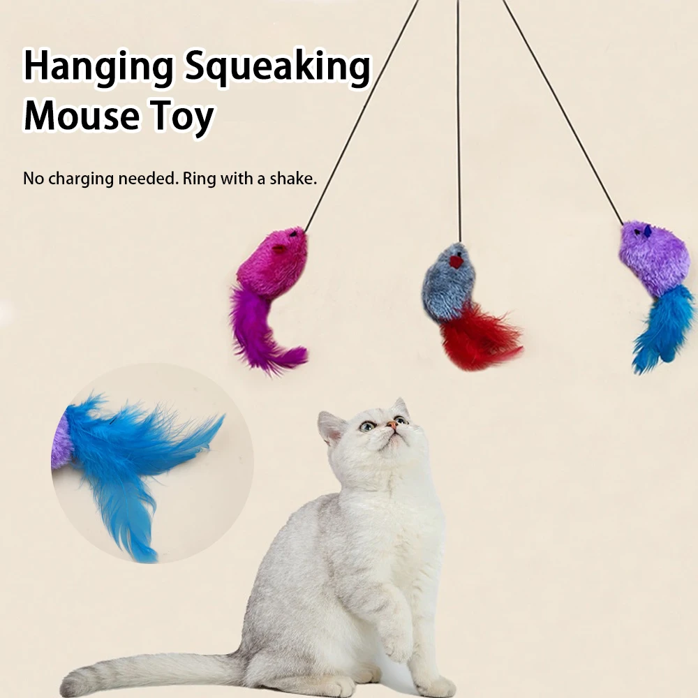 Hanging Funny Cat Toys Mouse Hanging Door Elastic Cord Feather Funny Cat Stick Vocal Rat Color Interesting Mouse Pet Supplies