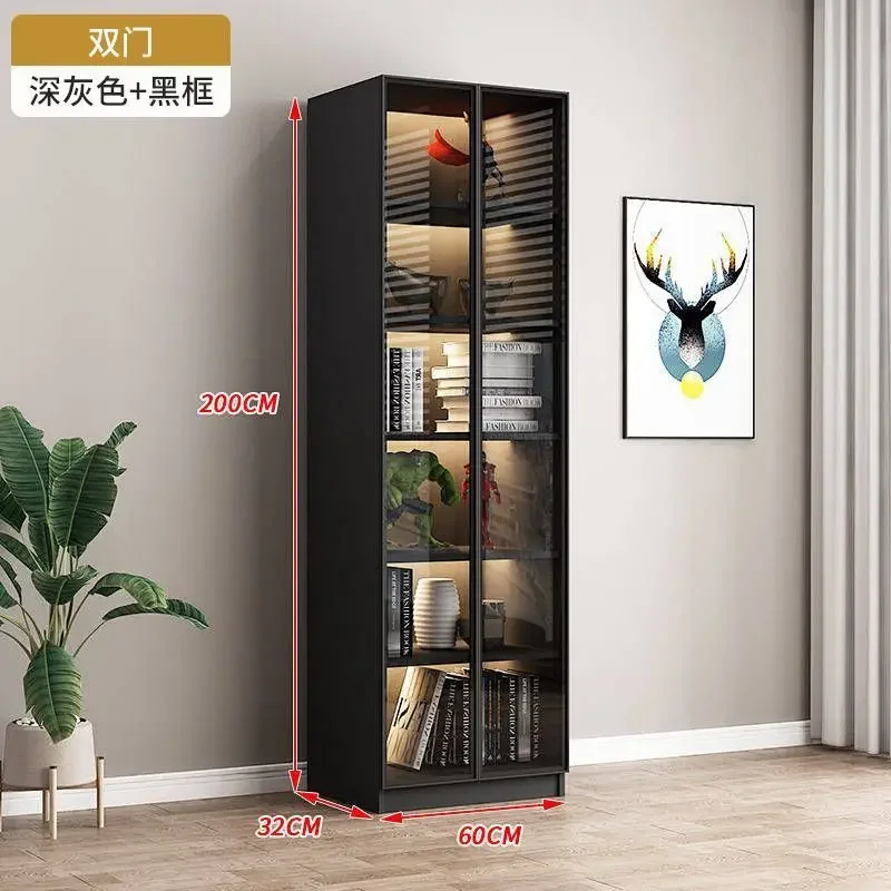 Large Modern Living Room Bookcase Sideboards Solid Wood Storage Figure Cabinet Display Tall Cupboard with Glass Door Bookshelf