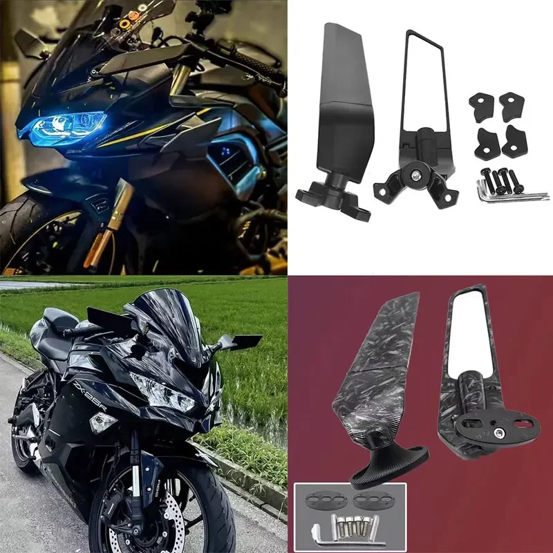 

For Kawasaki Ninja 636 ZX6R Ninja400/650/300/250 ZX-25R Motorcycle Side Mirrors Winglets Wind Wing Adjustable Rotating Rearview