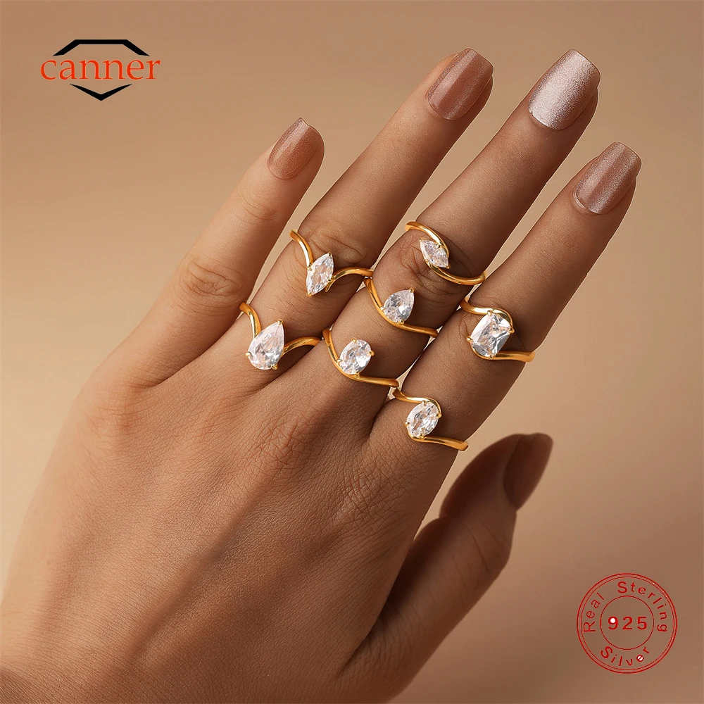

CANNER 925 Sterling Silver Horse Eye Geometric CZ Shiny Stackable Ring For Women Ins Wedding Party Ring Fine Jewelry Anniversary