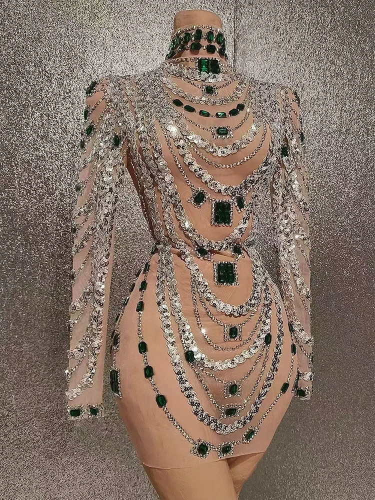 Luxury Gold Sparkly Sequins Strapless Diamonds Mini Birthday Dresses Sexy Costumes for Women Performance Singer Stage Outfit