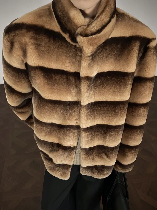 

Autumn Winter Thiened Men's Cotton Jaet Fur Lined Squirrel Skin Coat Cleanfit Sle Long Sve Button Closure Coat
