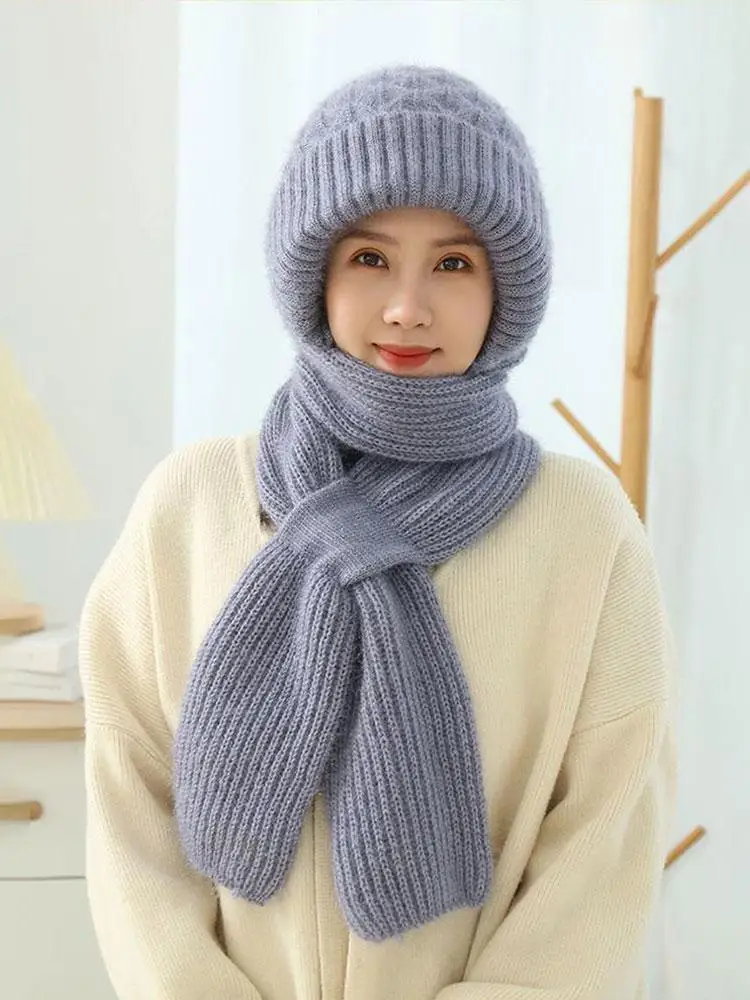 AliExpress LUVCLS Hat Scarf All-in-one Female Winter Warm Rabbit Hair Knitted Cap Cycling Ear Protection Padded Cute