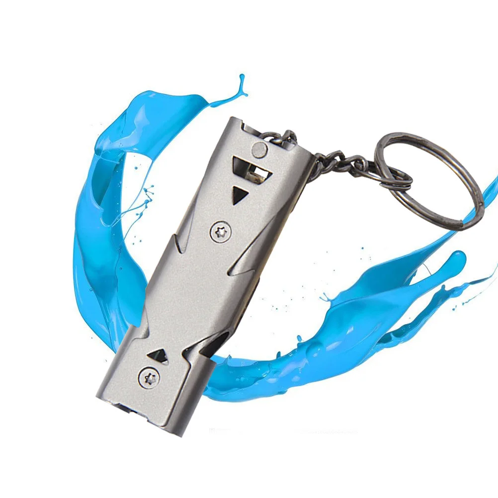 الفولاذ المقاوم للصدأ أنبوب مزدوج صافرة المفاتيح في الهواء الطلق بقاء الطوارئ بصوت عال صافرة تحت الماء التخييم المشي لمسافات طويلة التدريب الفضة