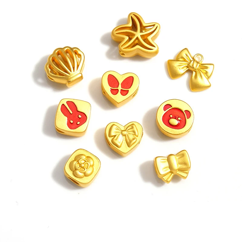 1pc Animal Beads Starfish Shell Bunny Bear Bownot Charms Oil Drip Jewelry Making Bracelet Hair Accessory DIY Crafts Wholesale