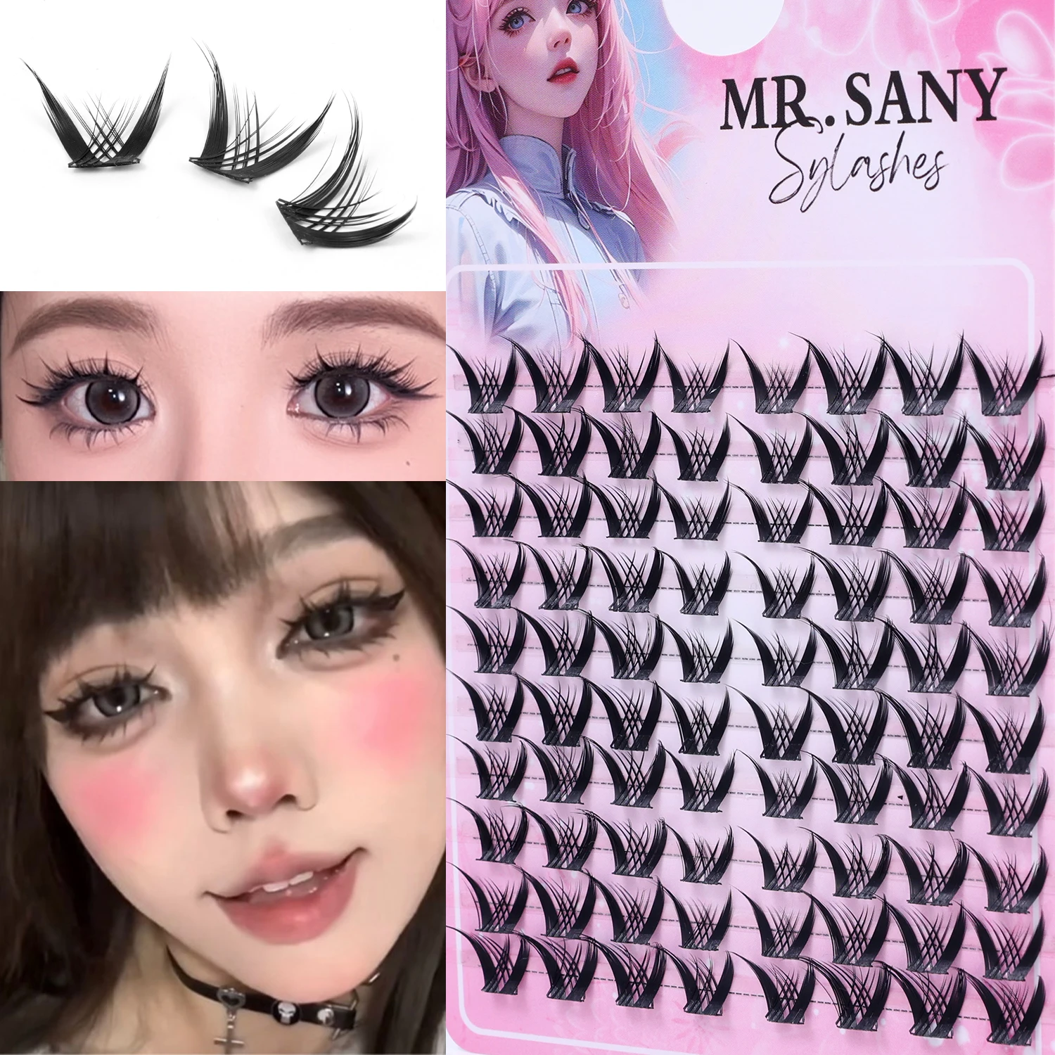 10row Natural Eyelash Extension Manga Cluster Lashes Self-adhesive Fishtail Crossed False Eyelashes DIY Daily Individual Make Up