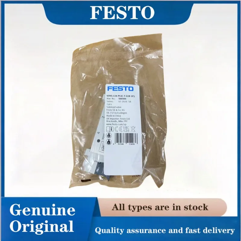 100% Festo 566501-VUVG-L14-P53C-T-G18-1P3 Solenoïdeklep 5/3-weg middenstand gesloten G1/8 Pneumatisch 24V DC Automatisering onderdeel
