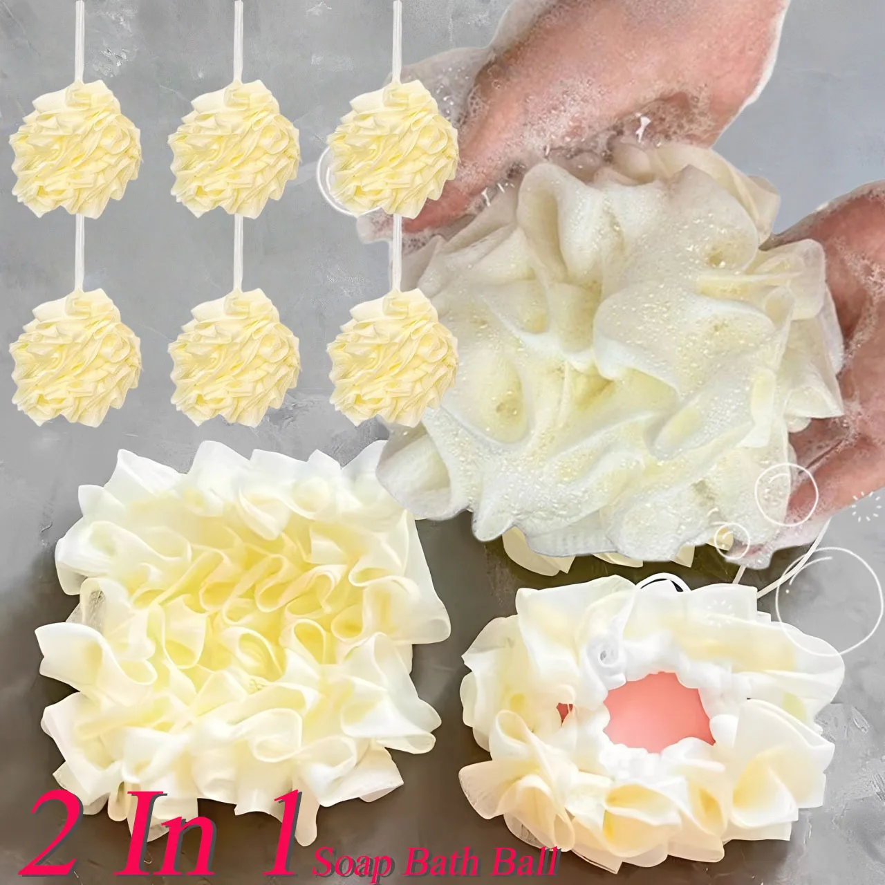 Two-in-one Bath Towel Can Put Soap Bath Ball Portable Double-sided Bath Flowers Skin Care Exfoliation Body Scrub Containers