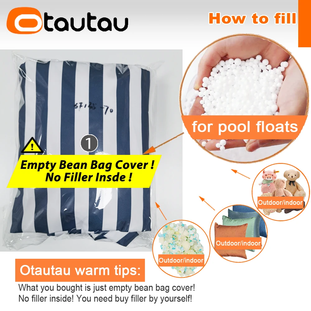 OTAUTAU Outdoor Bean Bag Lounge Cover Without Filler Swim Pool Float Rafts Beach Salon Pouf Bed Waterproof Oxford Sofa SF135