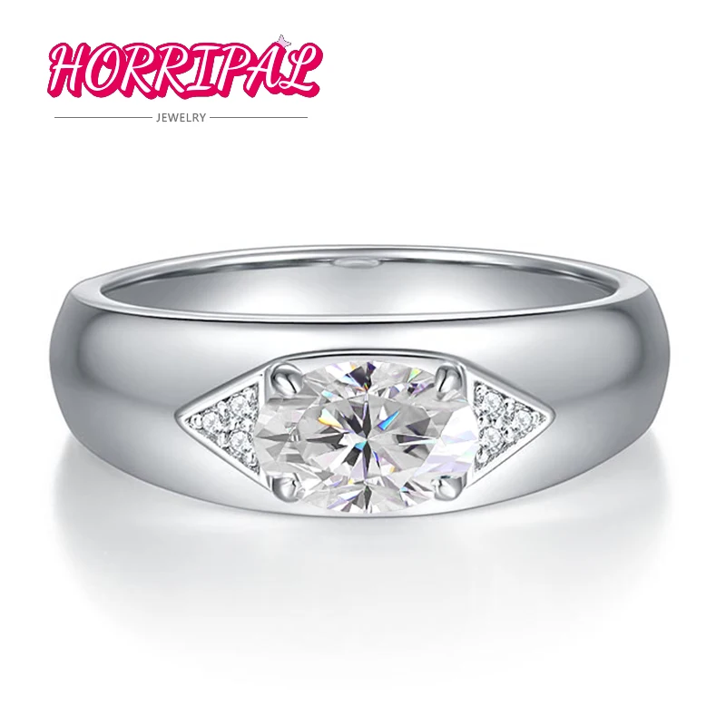 

HORRIPAL 1CTTW Oval Cut Moissanite Rings S925 Sterling Silver 18k Platinum Plated Eternity Wedding Bands for Women Men GRA Gem