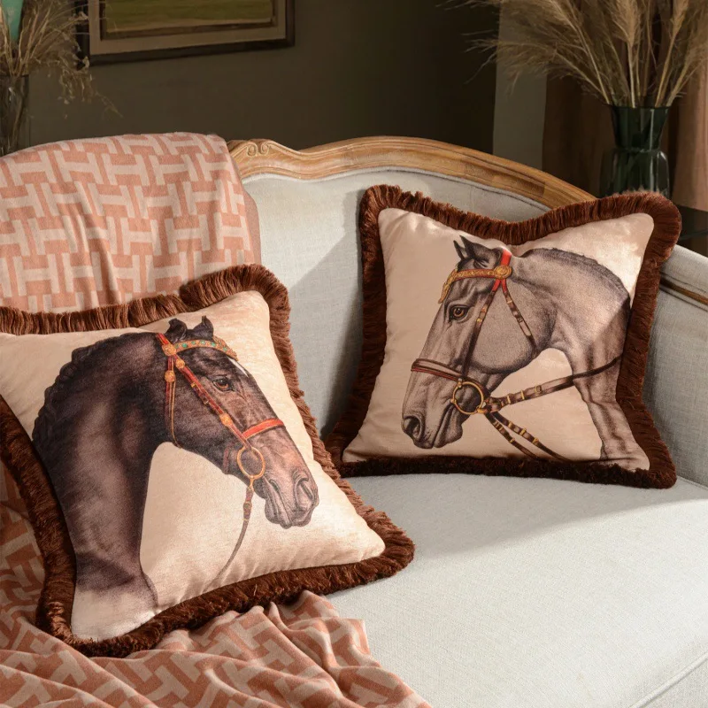 Almofadas de cavalo de luxo marrom capa de almofada moderna chenille 45x45 capa de almofada decorativa para sofá cadeira decorações para casa