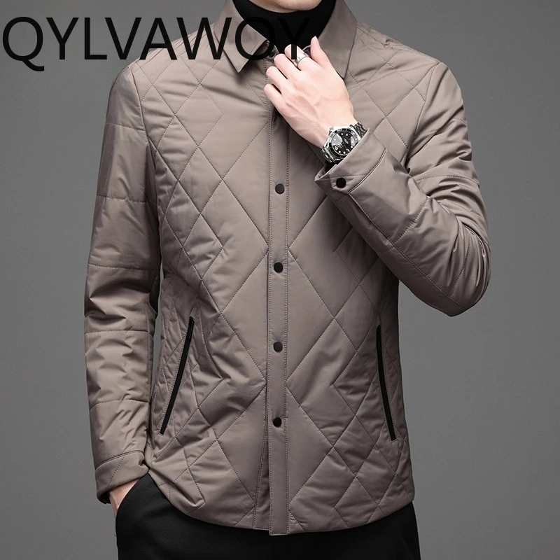 QYLVAWOY 100% Polyester Men's Autumn Winter Lapel Cotton Jacket Middle-Aged Elderly Casual Warm Cotton Coat Outerwear LJ2143