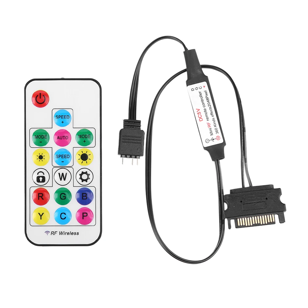 5V RF Wireless Remote Control Battery Powered 2.4G RGB LED Strip Remote Controller 17 Keys 3 Pin To SATA 4Pin for Computer Case