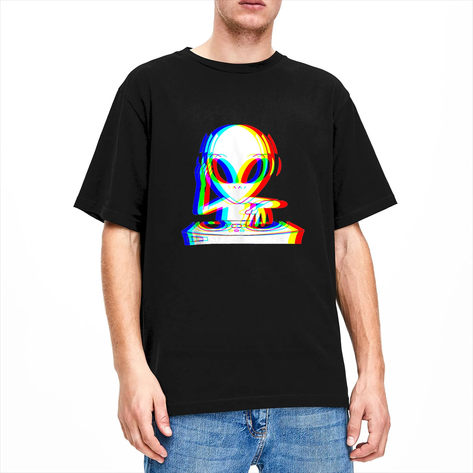 Alien Dj Trippy Vaporwave Techno Rave EDM Music Festival T Shirt Beach  Funny T Shirts Cotton Hip Hop Tshirt For Men Clothes