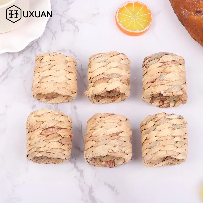 6pcs Rural Style Napkin Rings Natural Straw Corn Husk Water Hyacinth Grass Bamboo Rattan Buckle Table Cloth Holder Eco-friendly