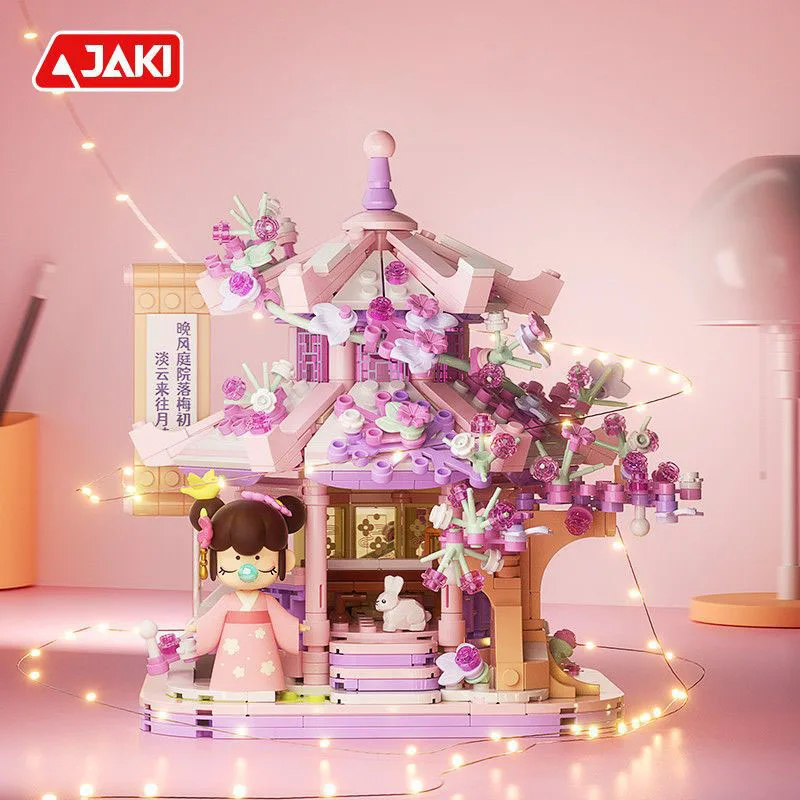 

Набор строительных блоков серии JAKI в древнем стиле, модель здания двора в китайском стиле, креативные украшения MOC, игрушка в подарок для девочек