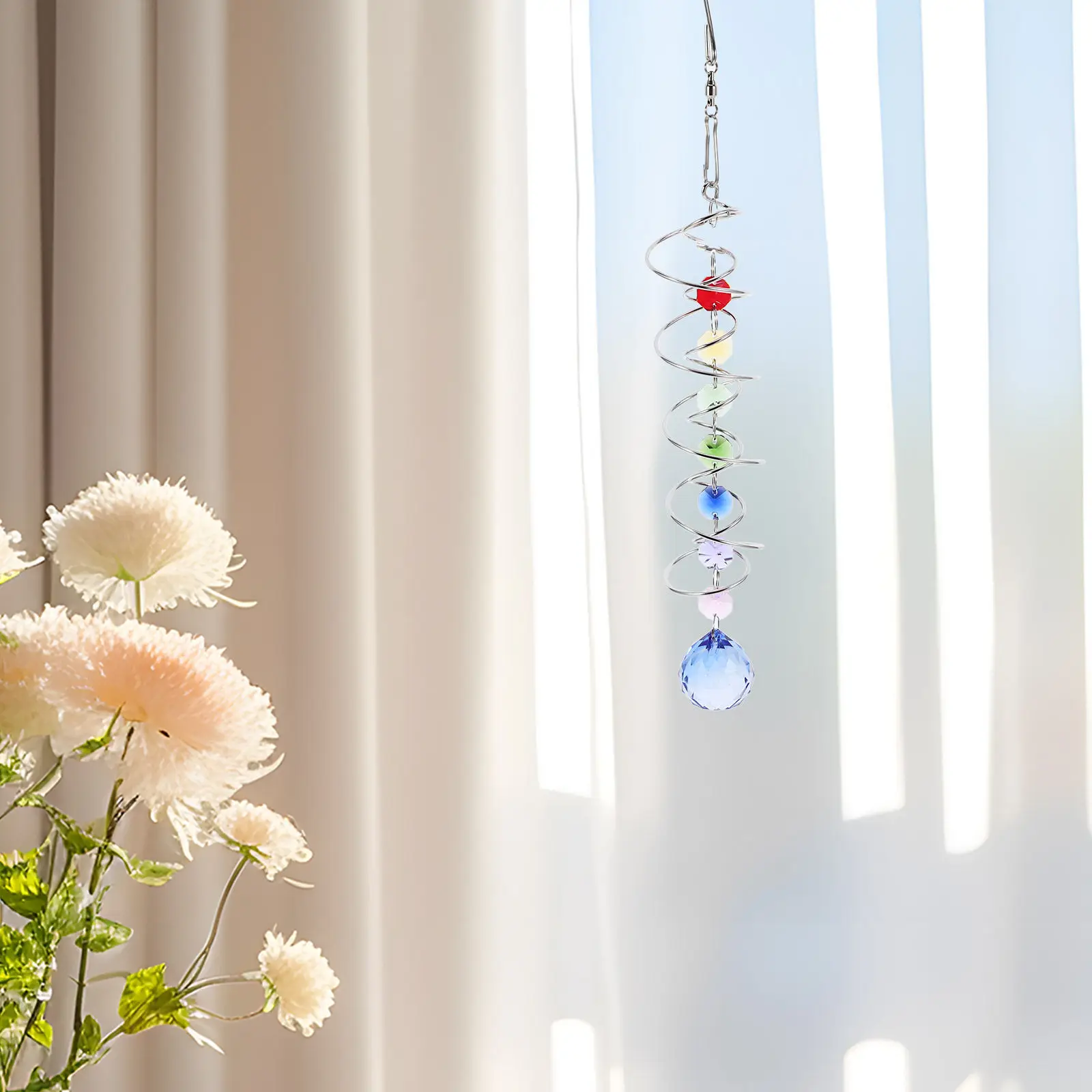 Spiral Gazing Ball Crystal Sun Catcher Garden Hanging Rainbow Reflector Waterproof Heat Resistant Wind Spinner for Porch
